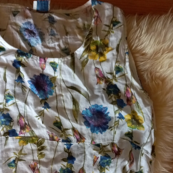 Italian Floral Linen Dress sz L - Picture 3 of 7